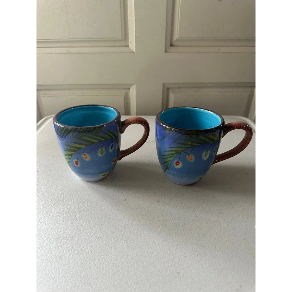 Tropical Holiday By Clay Art Pottery Rare Discontinued Replacement Glazed Mugs